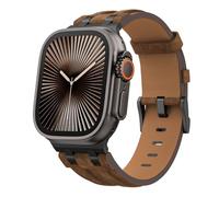 MoKo Bracelet en Cuir pour Apple Watch,Compatible avec 49mm 46mm 45mm 44mm 42mm iWatch, Bracelet Remplacement Connecteur en Métal pour Ultra3/2/1,SE3/2/1,Series 11/10/9/8/7/6/5/4/3/2/1, Noir/Bronze