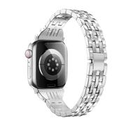 MoKo Bracelet en Métal Compatible avec Apple Watch Series 11/10 42mm, 9/8/7 41mm, SE3/SE2/SE/6/5/4 40mm, 3/2/1 38mm, Bracelet Métallique Fin Élégant avec Diamant Étincelant Bijoux pour Femme, Argent