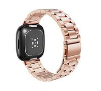 MoKo Bracelet en Métal Compatible avec Fitbit Versa 4/Versa 3/Sense 2/Sense, Bracelet de Montre de Remplacement en Acier Inoxydable pour Femmes Hommes, Or Rosé