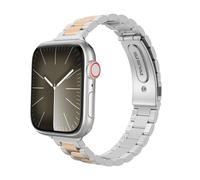 MoKo Bracelet Fin en Métal Compatible avec Apple Watch 41mm 40mm 38mm, Bracelet de Remplacement en Acier Inoxydable pour iWatch Series SE 2 SE 9 8 7 6 5 4 3 2 1 pour Femmes Hommes, Argent/Or Rose