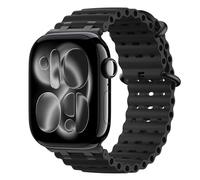 MoKo Bracelet Ocean Compatible avec Apple Watch Series 11/10 42mm, 9/8/7 41mm, SE3/SE2/SE/6/5/4 40mm, 3/2/1 38mm, Bracelet Sport Respirant avec Connecteur Métallique, Noir/Noir