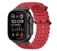 MoKo Bracelet Ocean Compatible avec Apple Watch Ultra 3/2/1 49 mm, S11/S10 46 mm, 9/8/7 45 mm, SE3/SE2/SE/6/5/4 44 mm, 3/2/1 42 mm, Bracelet Sport Respirant avec Connecteur Métallique, Noir/Rouge
