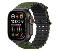 MoKo Bracelet Ocean Compatible avec Apple Watch Ultra 3/2/1 49 mm, S11/S10 46 mm, 9/8/7 45 mm, SE3/SE2/SE/6/5/4 44 mm, 3/2/1 42 mm, Bracelet Sport Respirant avec Connecteur Métallique,Nr/Vert Armée&Nr