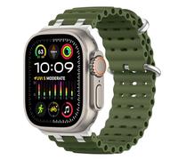 MoKo Bracelet Ocean Compatible avec Apple Watch Ultra 3/2/1 49 mm, S11/S10 46 mm, 9/8/7 45 mm, SE3/SE2/SE/6/5/4 44 mm, 3/2/1 42 mm, Bracelet Sport Respirant avec Connecteur Métallique,Argent/VertArmée