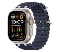 MoKo Bracelet Ocean Compatible avec Apple Watch Ultra 3/2/1 49 mm, S11/S10 46 mm, 9/8/7 45 mm, SE3/SE2/SE/6/5/4 44 mm, 3/2/1 42 mm, Bracelet Sport Respirant avec Connecteur Métallique,Arget/BleuMarine