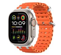 MoKo Bracelet Ocean Compatible avec Apple Watch Ultra 3/2/1 49 mm, S11/S10 46 mm, 9/8/7 45 mm, SE3/SE2/SE/6/5/4 44 mm, 3/2/1 42 mm, Bracelet Sport Respirant avec Connecteur Métallique, Argent/Orange