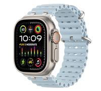 MoKo Bracelet Ocean Compatible avec Apple Watch Ultra 3/2/1 49 mm, S11/S10 46 mm, 9/8/7 45 mm, SE3/SE2/SE/6/5/4 44 mm, 3/2/1 42 mm, Bracelet Sport Respirant avec Connecteur Métallique,Argent/BleuGlacé