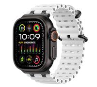 MoKo Bracelet Ocean Compatible avec Apple Watch Ultra 3/2/1 49 mm, S11/S10 46 mm, 9/8/7 45 mm, SE3/SE2/SE/6/5/4 44 mm, 3/2/1 42 mm, Bracelet Sport Respirant avec Connecteur Métallique, Noir/Blanc