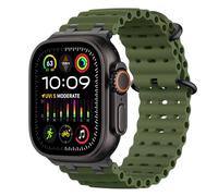 MoKo Bracelet Ocean Compatible avec Apple Watch Ultra 3/2/1 49 mm, S11/S10 46 mm, 9/8/7 45 mm, SE3/SE2/SE/6/5/4 44 mm, 3/2/1 42 mm, Bracelet Sport Respirant avec Connecteur Métallique, Noir/Vert Armée