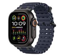MoKo Bracelet Ocean Compatible avec Apple Watch Ultra 3/2/1 49 mm, S11/S10 46 mm, 9/8/7 45 mm, SE3/SE2/SE/6/5/4 44 mm, 3/2/1 42 mm, Bracelet Sport Respirant avec Connecteur Métallique, Noir/BleuMarine
