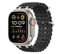 MoKo Bracelet Ocean Compatible avec Apple Watch Ultra 3/2/1 49 mm, S11/S10 46 mm, 9/8/7 45 mm, SE3/SE2/SE/6/5/4 44 mm, 3/2/1 42 mm, Bracelet Sport Respirant avec Connecteur Métallique, Argent/Noir