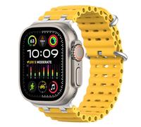 MoKo Bracelet Ocean Compatible avec Apple Watch Ultra 3/2/1 49 mm, S11/S10 46 mm, 9/8/7 45 mm, SE3/SE2/SE/6/5/4 44 mm, 3/2/1 42 mm, Bracelet Sport Respirant avec Connecteur Métallique, Argent/Jaune