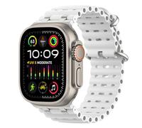 MoKo Bracelet Ocean Compatible avec Apple Watch Ultra 3/2/1 49 mm, S11/S10 46 mm, 9/8/7 45 mm, SE3/SE2/SE/6/5/4 44 mm, 3/2/1 42 mm, Bracelet Sport Respirant avec Connecteur Métallique, Argent/Blanc