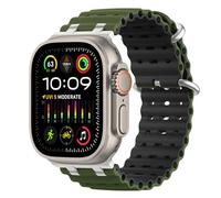 MoKo Bracelet Ocean Compatible avec Apple Watch Ultra 3/2/1 49 mm, S11/S10 46 mm, 9/8/7 45 mm, SE3/SE2/SE/6/5/4 44 mm, 3/2/1 42 mm, Bracelet Sport Respirant avec Connecteur Métallique,At/Vert Armée&Nr