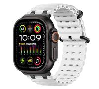 MoKo Bracelet Ocean Compatible avec Apple Watch Ultra 3/2/1 49 mm, S11/S10 46 mm, 9/8/7 45 mm, SE3/SE2/SE/6/5/4 44 mm, 3/2/1 42 mm, Bracelet Sport Respirant avec Connecteur Métallique,Nr/Transpt&Blanc