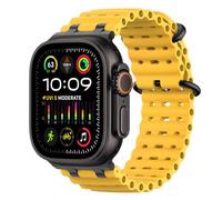 MoKo Bracelet Ocean Compatible avec Apple Watch Ultra 3/2/1 49 mm, S11/S10 46 mm, 9/8/7 45 mm, SE3/SE2/SE/6/5/4 44 mm, 3/2/1 42 mm, Bracelet Sport Respirant avec Connecteur Métallique, Noir/Jaune