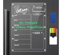 MoKo Calendrier Magnetique Frigo Acrylic, Tableau Magnetique Frigo Français Planificateur Hebdomadaire de Repas & Liste, 42,5x30cm Planning Frigo Magnetique avec 6 Marqueurs Colorés 1 Gomme 1 Support