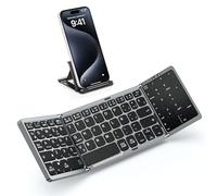 MoKo Clavier Bluetooth Pliable, Portable Clavier sans Fil avec Pavé Tactile et Pavé Numérique, QWERTY Mini Clavier Espagnol Rechargeable Portatif pour Windows iOS Android Tablette/Smartphone/PC, Gris