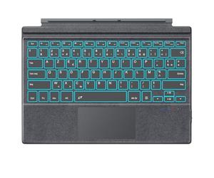 MoKo Clavier Français Compatible avec Microsoft Surface Pro 7 Plus/7/6/5/4/3, AZERTY Bluetooth avec Pavé Tactile, Rétroéclairage LED 7 Couleurs, Batterie Rechargeable