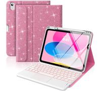 MoKo Clavier pour iPad (A16) 11e génération 11 Pouces (2025), étui pour iPad 10e génération 10,9 Pouces avec Porte-Crayon, pavé Tactile rétroéclairé 7 Couleurs, Rose Brillant