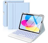 MoKo Clavier pour iPad (A16) 11e génération 11 Pouces (2025), étui pour iPad 10e génération 10,9 Pouces avec Porte-Crayon, pavé Tactile rétroéclairé 7 Couleurs, Clavier Bluetooth détachable, Bleu Ciel