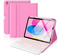 MoKo Clavier pour iPad (A16) 11e génération 11 Pouces (2025), étui pour iPad 10e génération 10,9 Pouces avec Porte-Crayon, pavé Tactile rétroéclairé 7 Couleurs, Clavier Bluetooth détachable, Pivoine