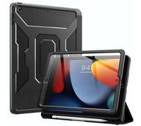 MoKo Coque Compatible avec iPad 9th Gen 2021/ iPad 8th/7th Gen 2020/2019, Étui de Protection avec Porte-Crayon, Couvercle Antichoc Veille/Réveil Auto avec Support à Trois Violets, Noir