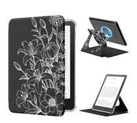 MoKo Coque Pivotante à 360° pour 7" Ebook 12e Gén 2024, Étui Protection à Dos Clair Magnétique Détachable&Support Réglable et Auto Réveil/Sommeil, Pas pour TCL Remarkable Kobo, Fleur de Ligne