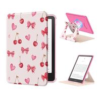 MoKo Coque Pivotante à 360° pour 7"Ebook 12e Gén 2024,Étui Protection à Dos Clair Magnétique Détachable&Support Réglable et Auto Réveil/Sommeil, Pas pour TCL Remarkable Kobo, Nœud Papillon à la Cerise