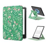 MoKo Coque Pivotante à 360°pour 7"Kindle Paperwhite 12e Gén 2024&Kindle Colorsoft 2024/2025,Étui Protection à Dos Clair Magnétique Détachable avec Support Réglable et Auto Réveil/Sommeil, Fleur Verte