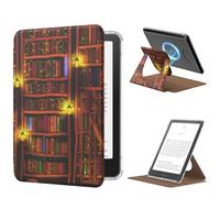MoKo Coque Pivotante à 360°pour 7" Kindle Paperwhite 12e Gén 2024&Kindle Colorsoft 2024/2025,Étui Protection à Dos Magnétique Détachable&Support Réglable et Auto Réveil/Sommeil, Bibliothèque Rétro