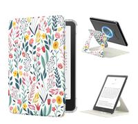 MoKo Coque Pivotante à 360°pour 7" Kindle Paperwhite 12e Gén 2024&Kindle Colorsoft 2024/2025,Étui Protection à Dos Clair Magnétique Détachable&Support Réglable et Auto Réveil/Sommeil, Fleur