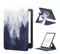 MoKo Coque Pivotante à 360°pour 7" Kindle Paperwhite 12e Gén 2024&Kindle Colorsoft 2024/2025,Étui Protection à Dos Clair Magnétique Détachable&Support Réglable et Auto Réveil/Sommeil, Forêt Grise