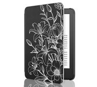 MoKo Étui Compatible avec 6" Kindle (11ème Génération Modèle 2024/2022), Coque Légère avec Réveil/Sommeil Automatique pour Kindle 2024/2022/2022 11ème Génération, Fleur en Ligne Noire et Blanche