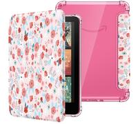 MoKo Coque pour 7" Kindle Paperwhite 12 Gén 2024 et Kindle Colorsoft Signature Edition 2024, Étui de Protection Ultra Clair en TPU Souple et Transparent avec Auto Réveil/Sommeil, Rose de Printemps