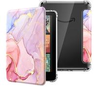 MoKo Coque pour 7" Kindle Paperwhite 12 Gén 2024 et Kindle Colorsoft Signature Edition 2024, Étui de Protection Ultra Clair en TPU Souple et Transparent avec Auto Réveil/Sommeil,Marbre Rose Clair Doré