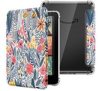MoKo Coque pour 7" Kindle Paperwhite 12 Gén 2024 et Kindle Colorsoft Signature Edition, Étui de Protection Ultra Clair en TPU Souple et Transparent avec Auto Réveil/Sommeil, Fleuron à Feuilles Bleues