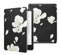 MoKo Étui Compatible avec 7"Kindle Paperwhite 12th Gen 2024&Kindle Colorsoft Signature Edition 2024,Coque de Protection Légère avec Auto Wake/Sleep pour Kindle Paperwhite 2024, Noir + Magnolia Blanche