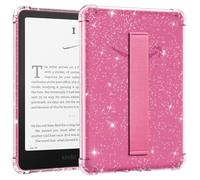 MoKo Coque pour 7" Kindle Paperwhite(12e Gen-2024) et Kindle Colorsoft Signature Edition, Étui avec Dragonne Ultra Slim Transparent Coque arrière en TPU Souple et Flexible, Paillettes+Magenta