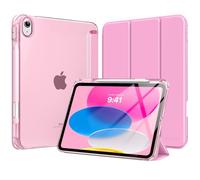 MoKo Coque pour iPad 11 Pouces (A16) 11e Génération 2025, iPad 10e Gén 10,9" 2022 avec Porte-Stylet, Étui iPad 10e Gen Mince Légère à Trois Volets avec PC Arrière Translucide Robuste, Rose