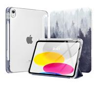 MoKo Coque pour iPad 11 Pouces (A16) 11e Génération 2025, iPad 10e Gén 10,9" 2022 avec Porte-Stylet, Étui iPad 10e Gen Mince Légère à Trois Volets avec PC Arrière Transparente Robuste, Forêt Grise