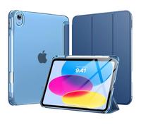 MoKo Coque pour iPad 11 Pouces (A16) 11e Génération 2025, iPad 10e Gén 10,9" 2022 avec Porte-Stylet, Étui iPad 10e Gen Mince Légère à Trois Volets avec PC Arrière Translucide Robuste, Marine Bleu