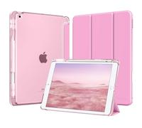 MoKo Coque pour iPad 9e/8e/7e Génération 10,2 Pouces 2021/2020/2019 avec Porte-Crayon, Mince Légère à Trois Volets Coque avec PC Arrière Translucide Robuste, Veille/Réveil Auto, Rose
