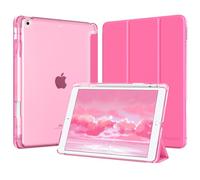 MoKo Coque pour iPad 9e/8e/7e Génération 10,2 Pouces 2021/2020/2019 avec Porte-Crayon, Mince Légère à Trois Volets Coque avec PC Arrière Translucide Robuste, Veille/Réveil Auto, Rose Persan