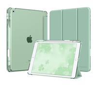 MoKo Coque pour iPad 9e/8e/7e Génération 10,2 Pouces 2021/2020/2019 avec Porte-Crayon, Mince Légère à Trois Volets Coque avec PC Arrière Translucide Robuste, Veille/Réveil Auto, Vert Agave