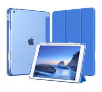 MoKo Coque pour iPad 9e/8e/7e Génération 10,2 Pouces 2021/2020/2019 avec Porte-Crayon, Mince Légère à Trois Volets Coque avec PC Arrière Translucide Robuste, Veille/Réveil Auto, Bleu Cobalt