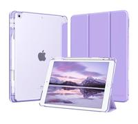 MoKo Coque pour iPad 9e/8e/7e Génération 10,2 Pouces 2021/2020/2019 avec Porte-Crayon, Mince Légère à Trois Volets Coque avec PC Arrière Translucide Robuste, Veille/Réveil Auto, Lilas