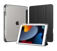 MoKo Coque pour iPad 9e/8e/7e Génération 10,2 Pouces 2021/2020/2019 avec Porte-Crayon, Mince Légère à Trois Volets Coque avec PC Arrière Translucide Robuste, Veille/Réveil Auto, Noir