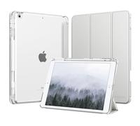 MoKo Coque pour iPad 9e/8e/7e Génération 10,2 Pouces 2021/2020/2019 avec Porte-Crayon, Mince Légère à Trois Volets Coque avec PC Arrière Transparente Robuste, Veille/Réveil Auto, Argent