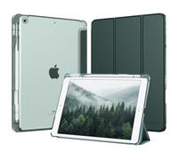 MoKo Coque pour iPad 9e/8e/7e Génération 10,2 Pouces 2021/2020/2019 avec Porte-Crayon, Mince Légère à Trois Volets Coque avec PC Arrière Translucide Robuste, Veille/Réveil Auto, Vert Nuit